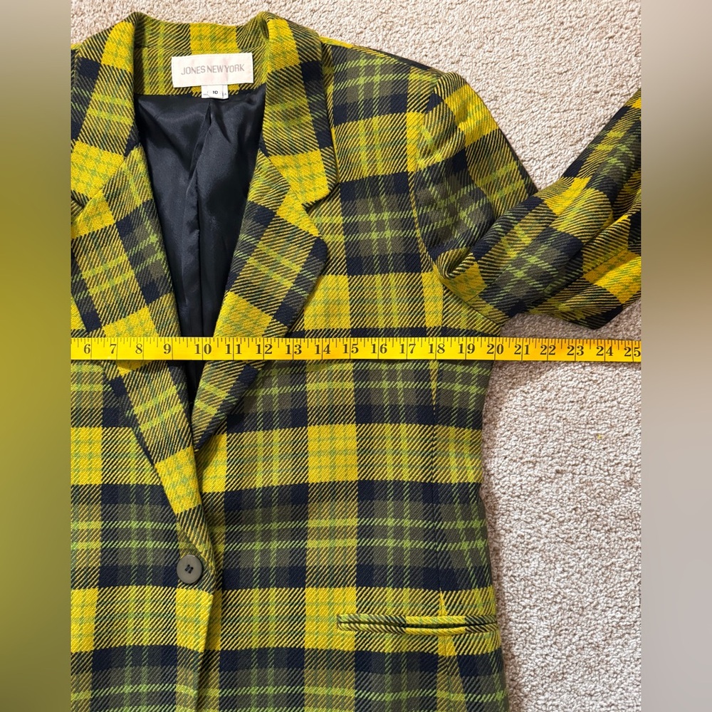 Vintage Jones New York Yellow and Black Plaid Wool Blazer Women's Size 10 - Picture 14 of 15